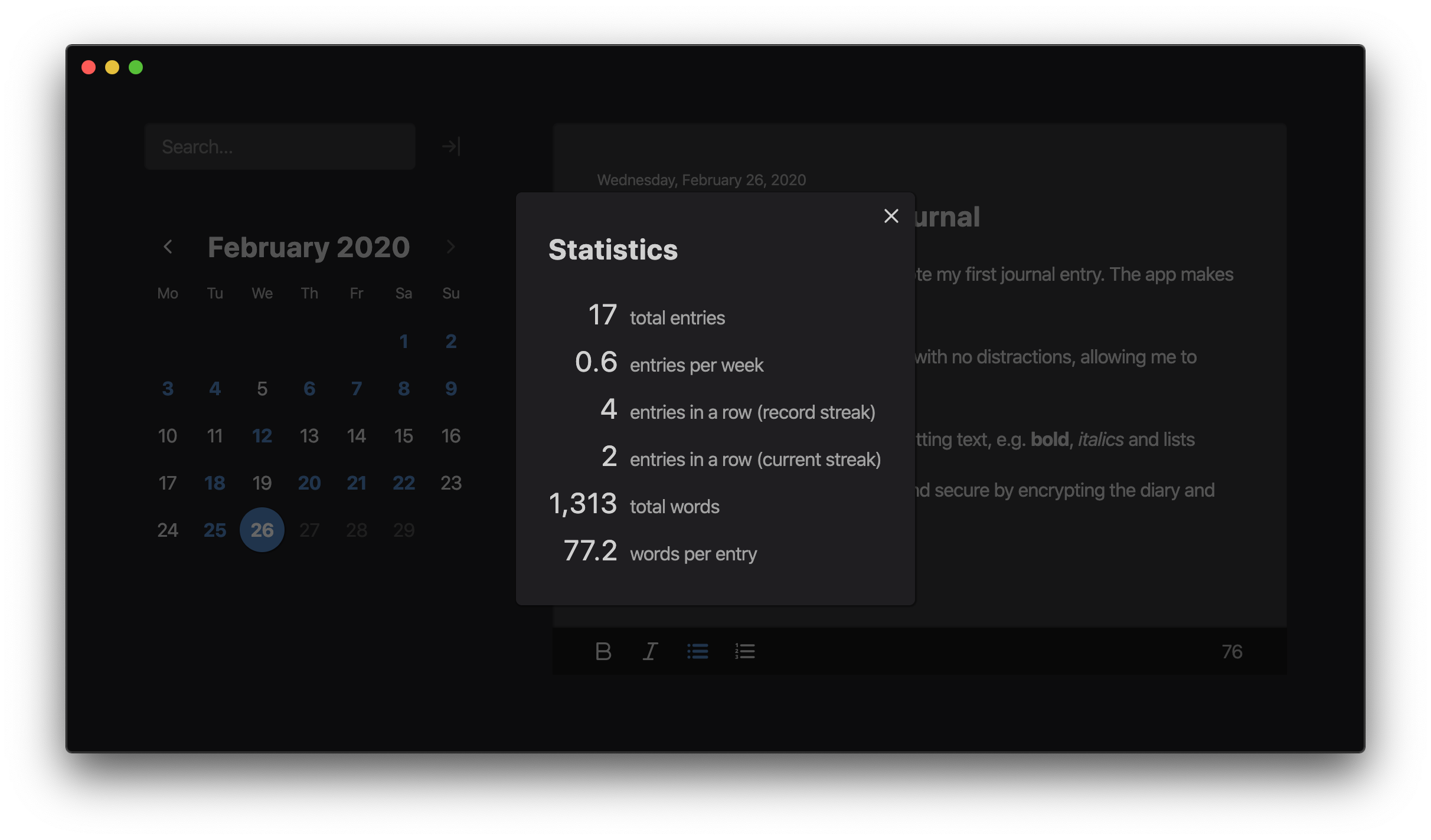 Screenshot of statistics screen