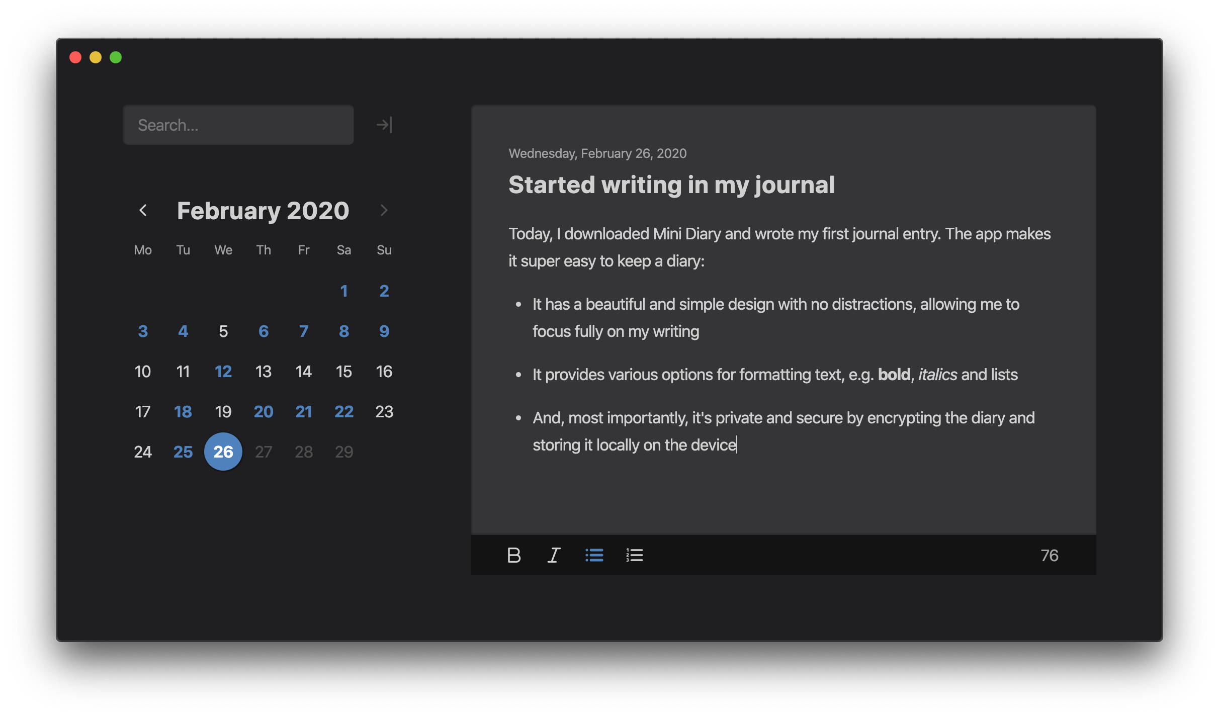 Journaling app design